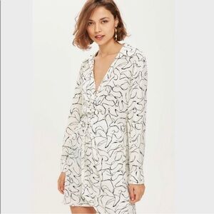 Topshop Black and White Abstract Print Tie Dress
